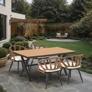 Outdoor PE Rattan Chairs with Plastic Wood Table for Garden (Set of 5)