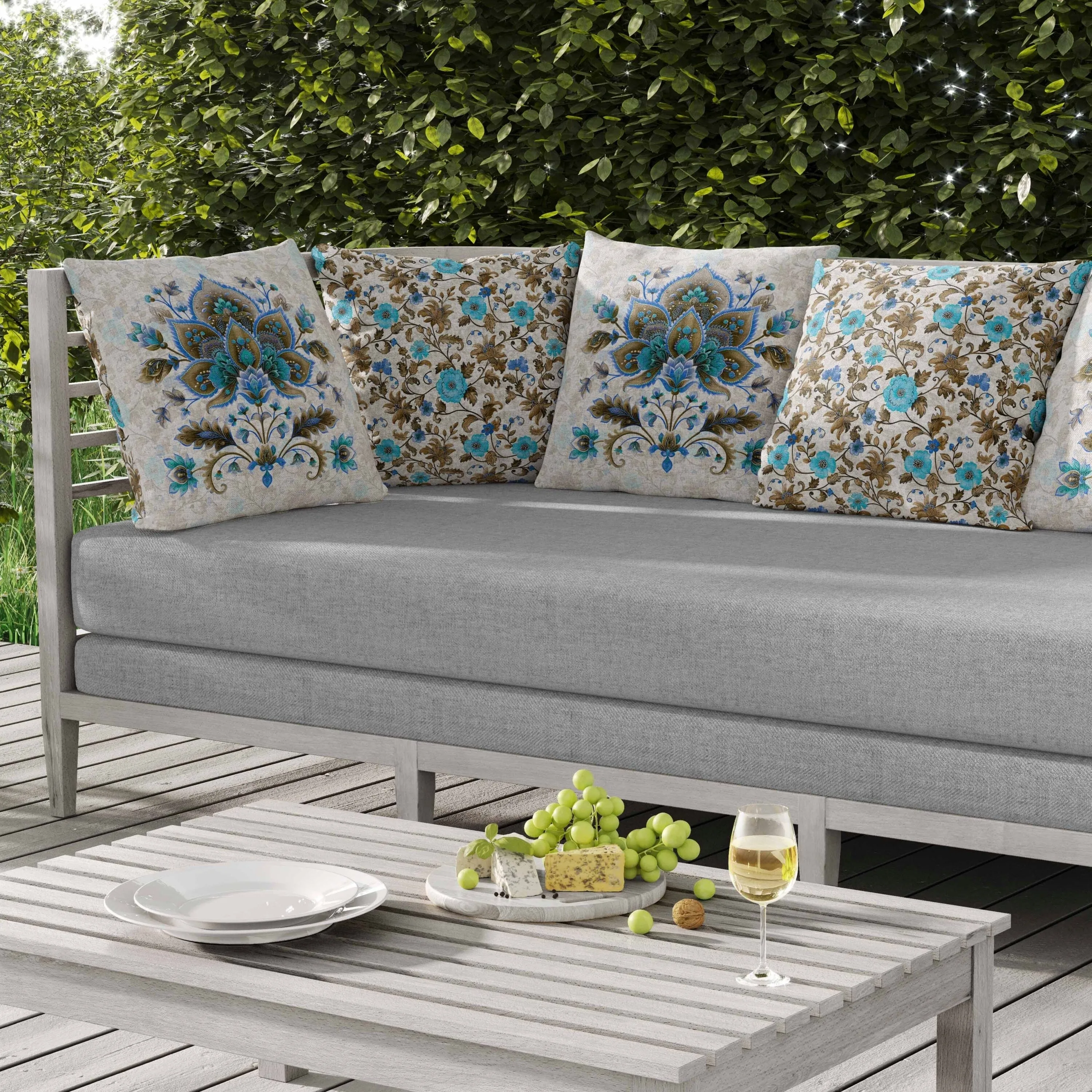 Paisley Petal Melody Indoor/Outdoor Reversible Throw Pillow Blue and Copper