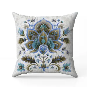 Paisley Petal Melody Indoor/Outdoor Reversible Throw Pillow Blue and Copper