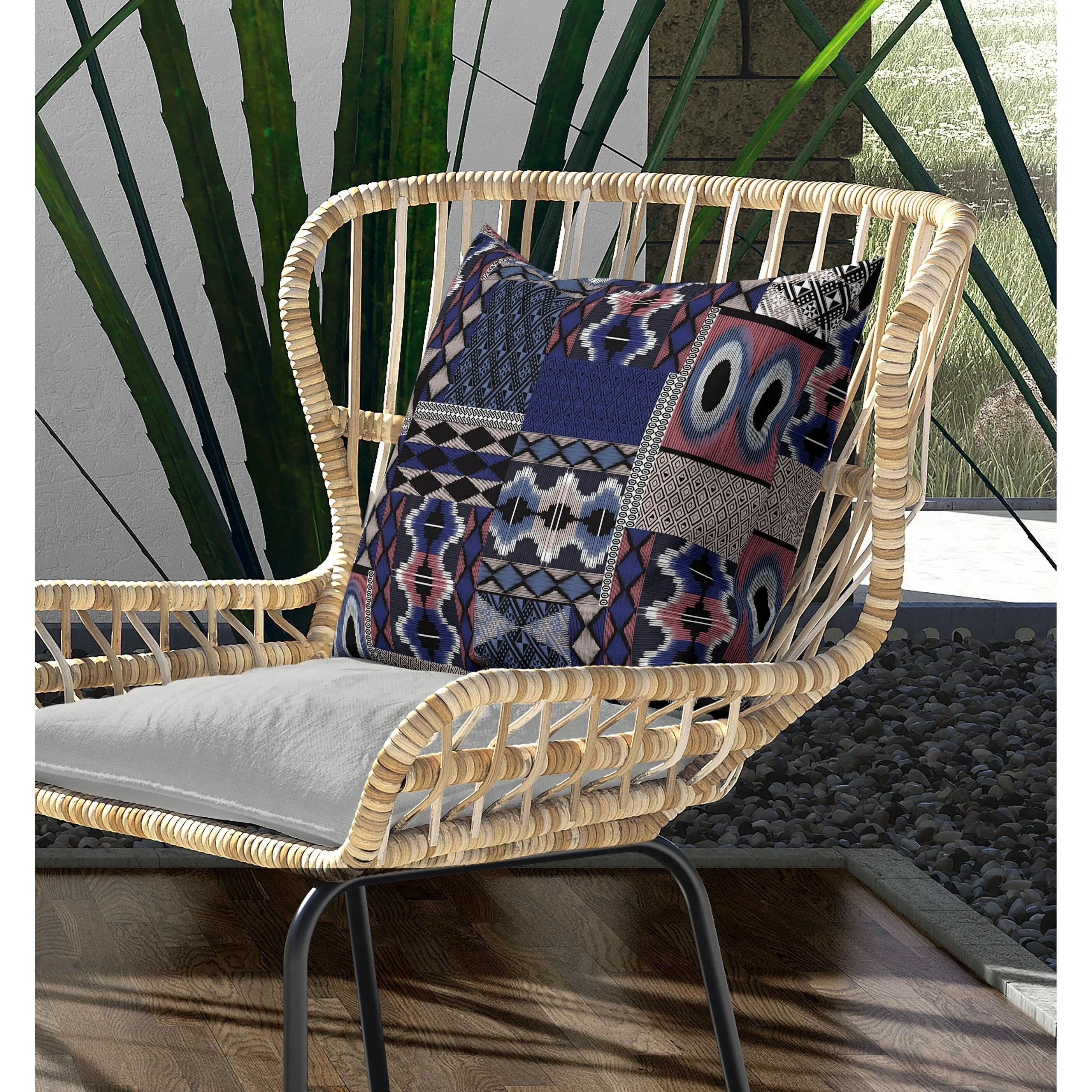 Patched Perfection Indoor/Outdoor Reversible Throw Pillow Blue and Rose