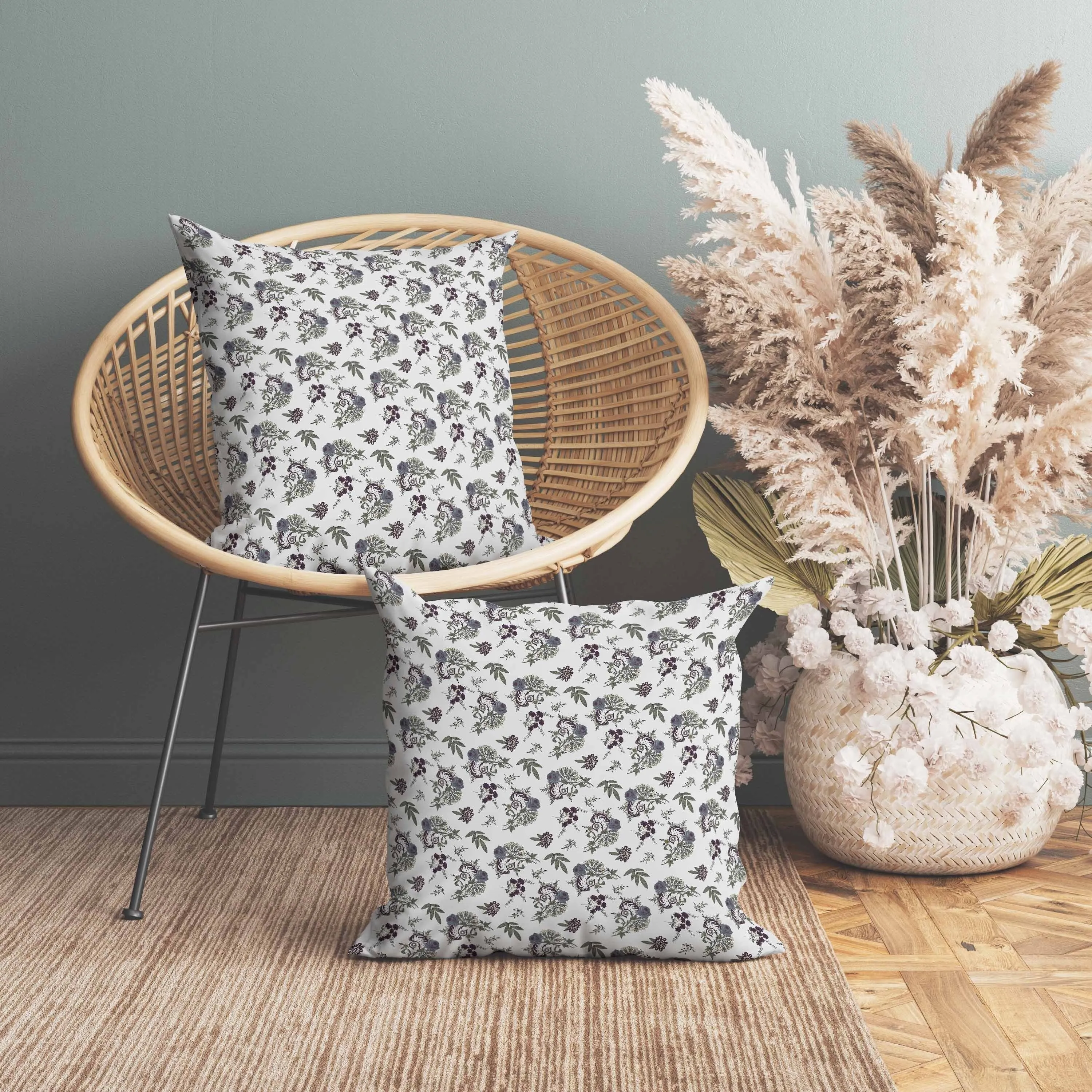 Rose Dreams Indoor/Outdoor Reversible Throw Pillow White and Green