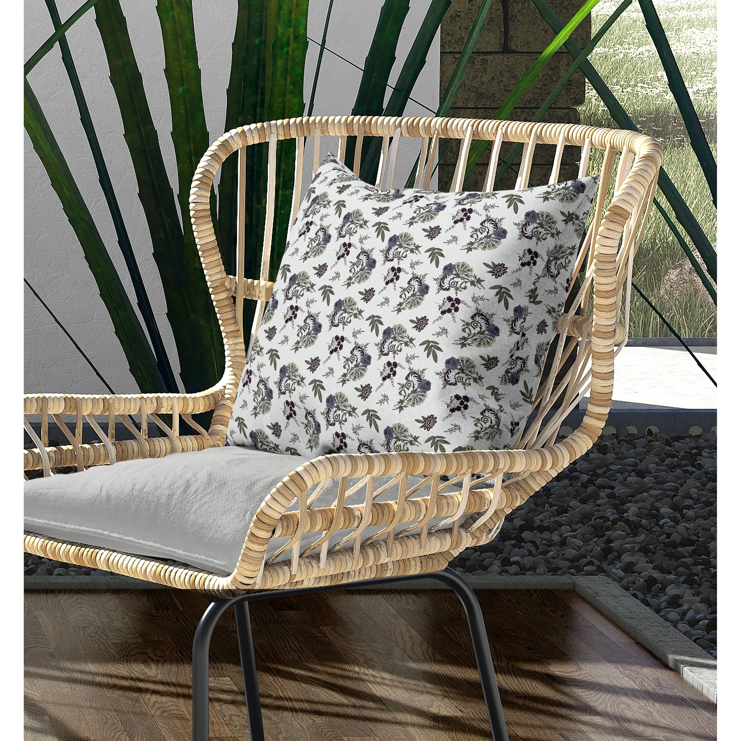 Rose Dreams Indoor/Outdoor Reversible Throw Pillow White and Green