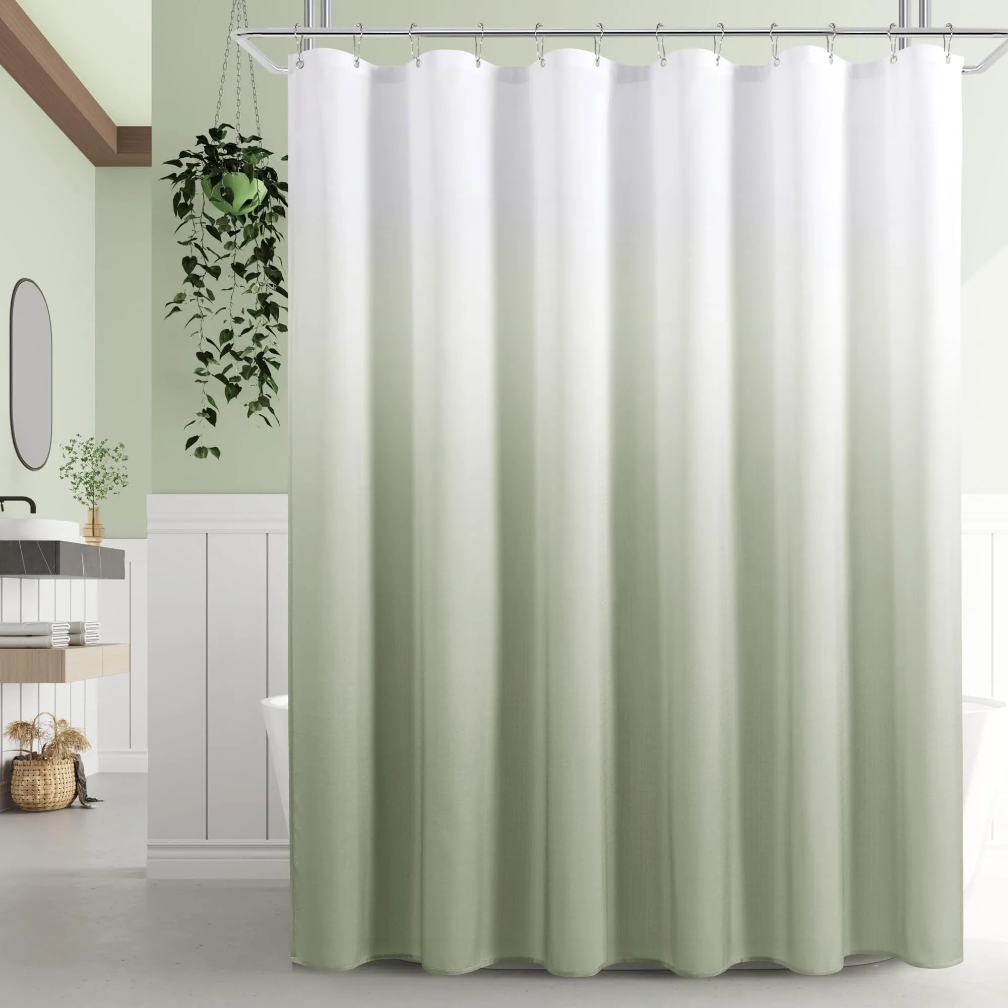 Sage Green Polyester Ombre Shower Curtains for Bathroom. 72 x 78