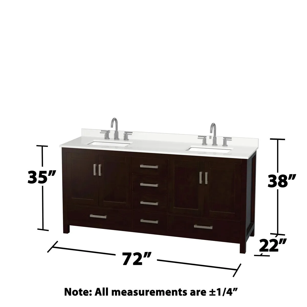 Sheffield 72-inch Double Vanity. 3 Hole Quartz Top. 24-inch Mirrors