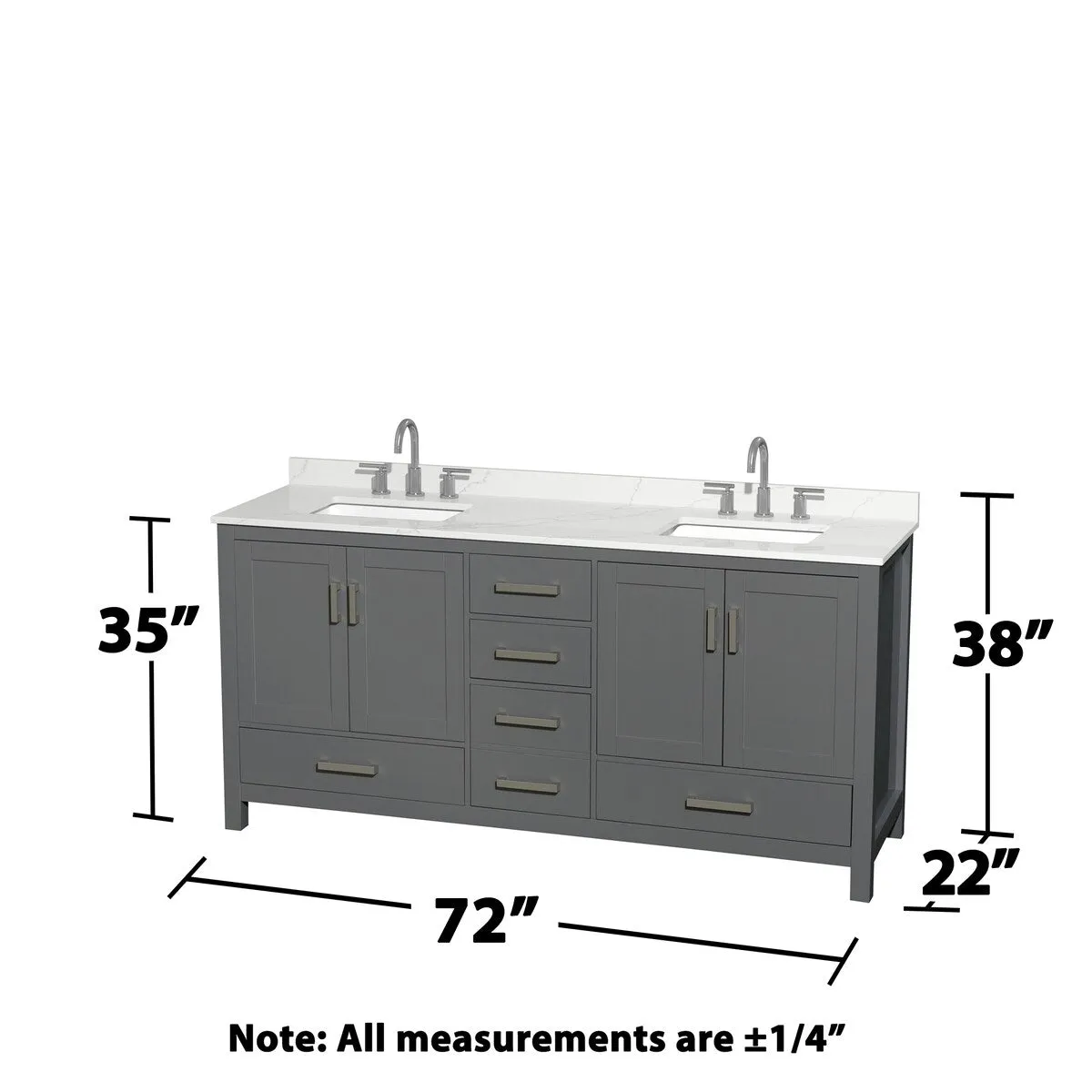Sheffield 72-inch Double Vanity. 3 Hole Quartz Top. 24-inch Mirrors