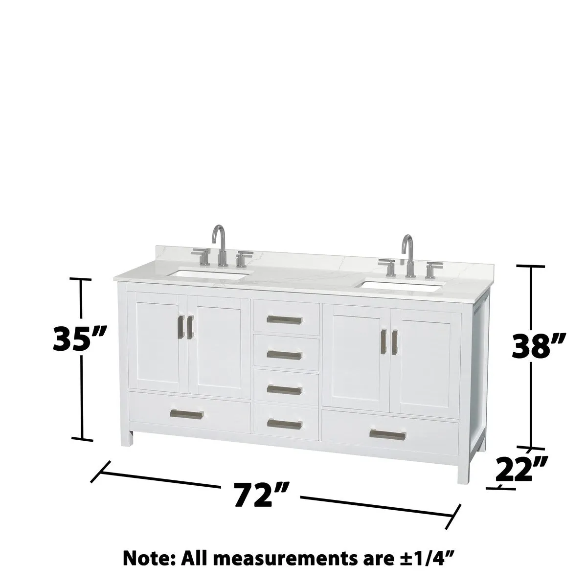 Sheffield 72-inch Double Vanity. 3 Hole Quartz Top. 24-inch Mirrors