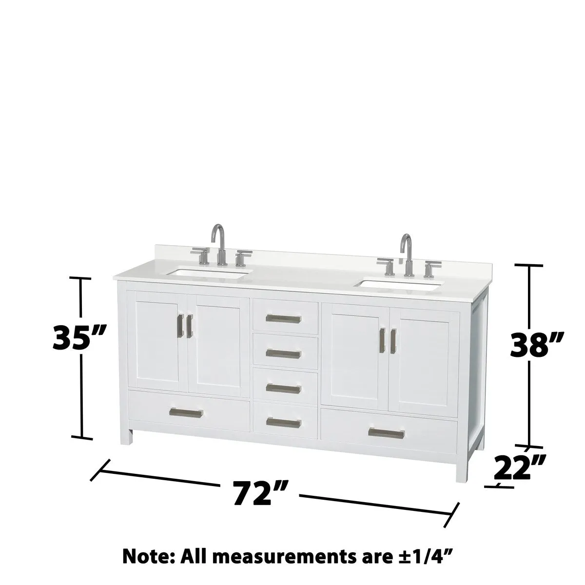 Sheffield 72-inch Double Vanity. 3 Hole Quartz Top. 24-inch Mirrors
