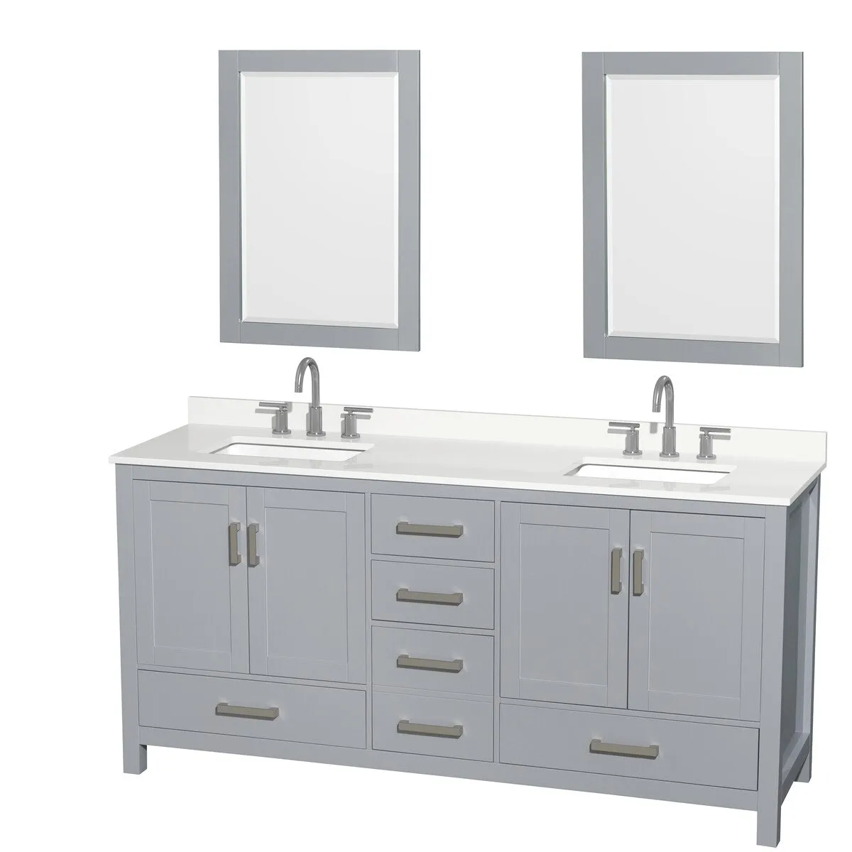 Sheffield 72-inch Double Vanity. 3 Hole Quartz Top. 24-inch Mirrors