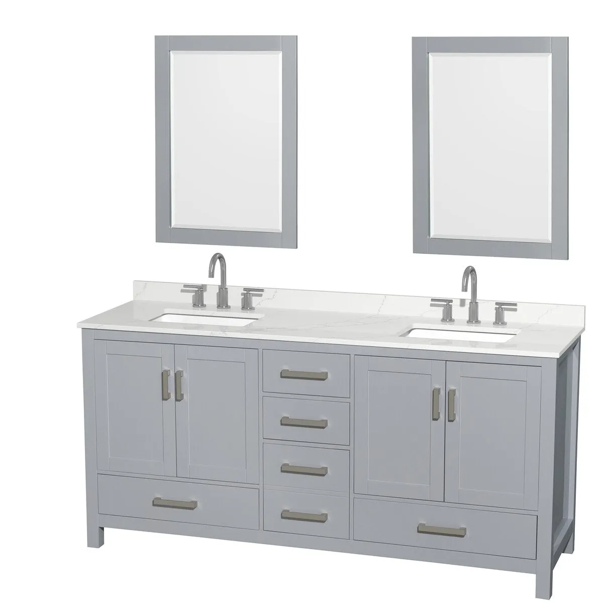 Sheffield 72-inch Double Vanity. 3 Hole Quartz Top. 24-inch Mirrors
