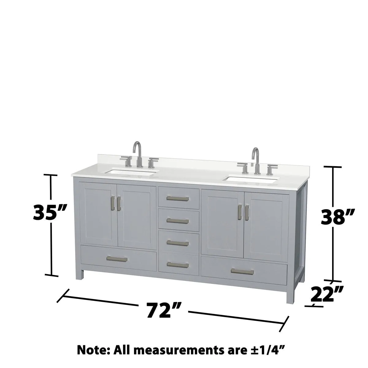 Sheffield 72-inch Double Vanity. 3 Hole Quartz Top. 24-inch Mirrors