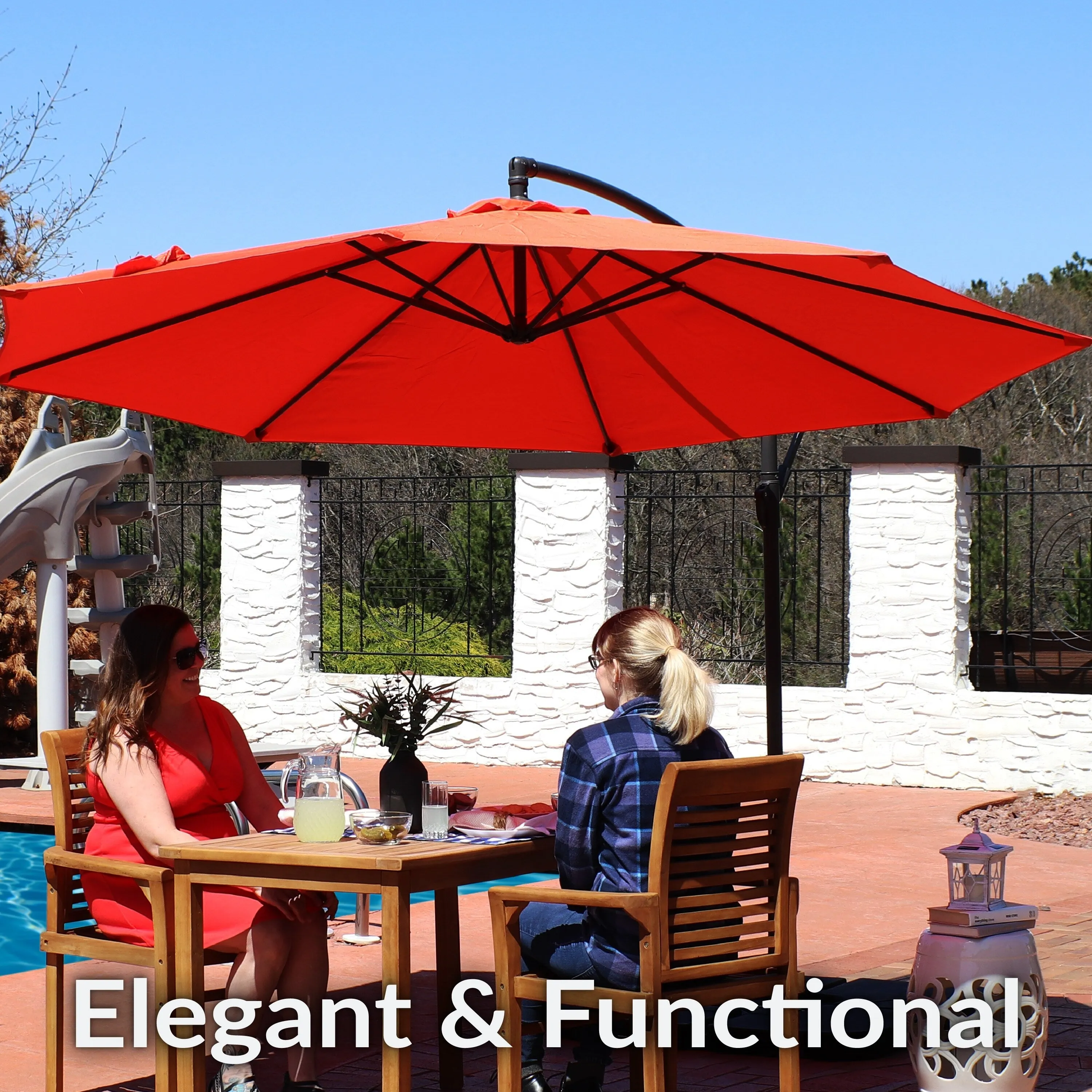 Sunnydaze 10' Offset Patio Umbrella with Cantilever and Cross Base
