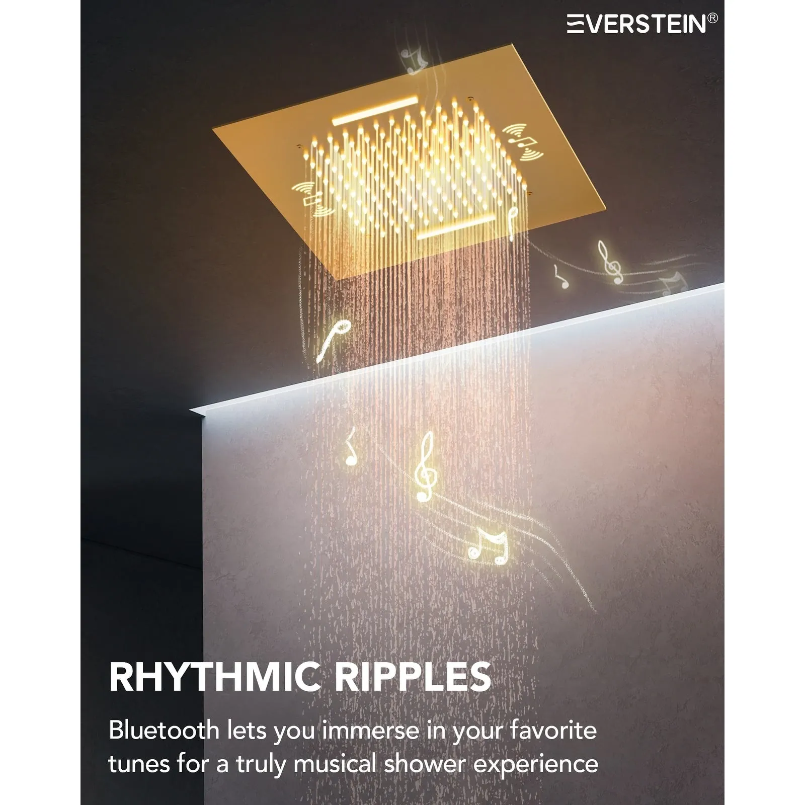 Triple Heads 20 Thermostatic Shower System. LED Mood Lighting 64-Color Dual Shower Head with Bluetooth Music