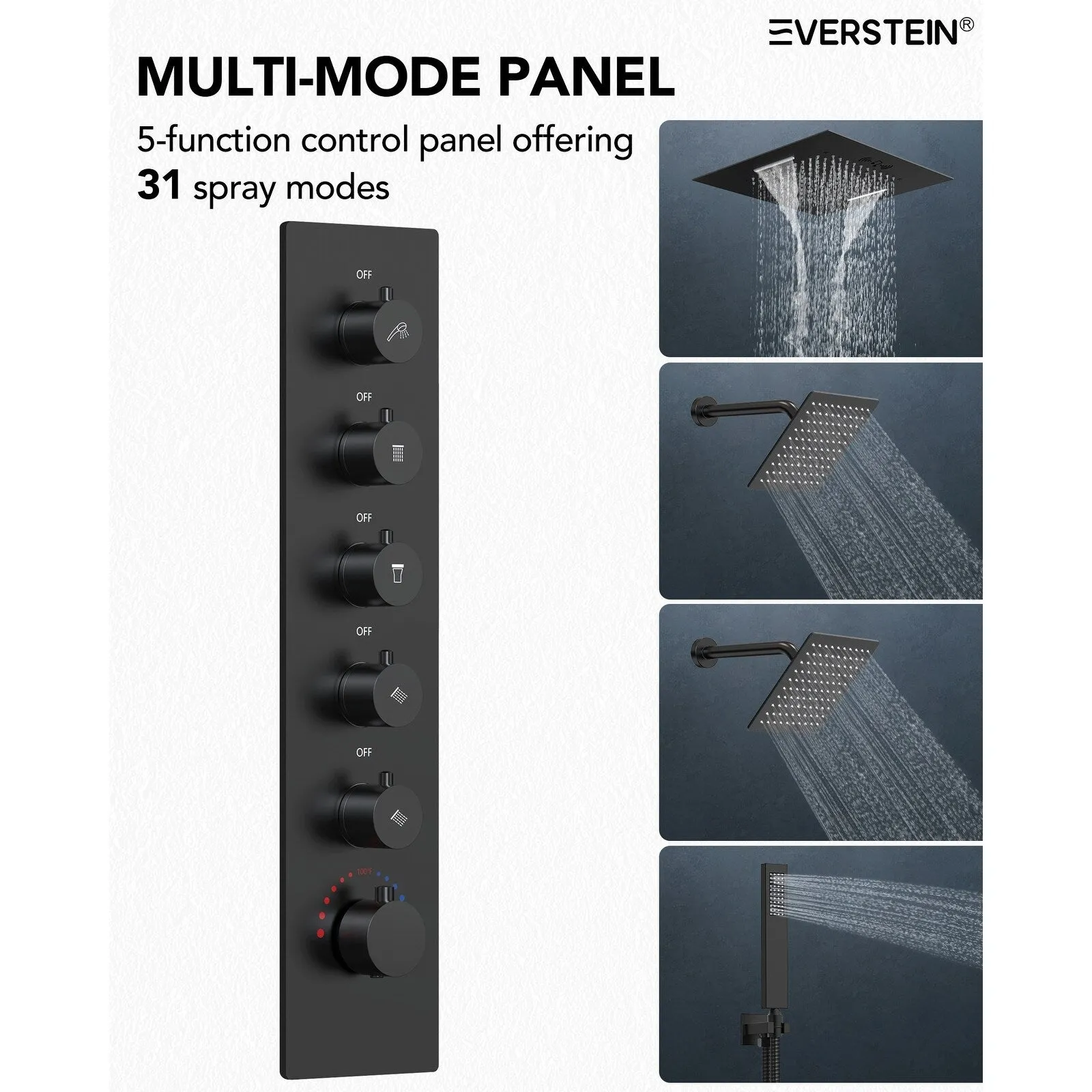 Triple Heads 20 Thermostatic Shower System. LED Mood Lighting 64-Color Dual Shower Head with Bluetooth Music