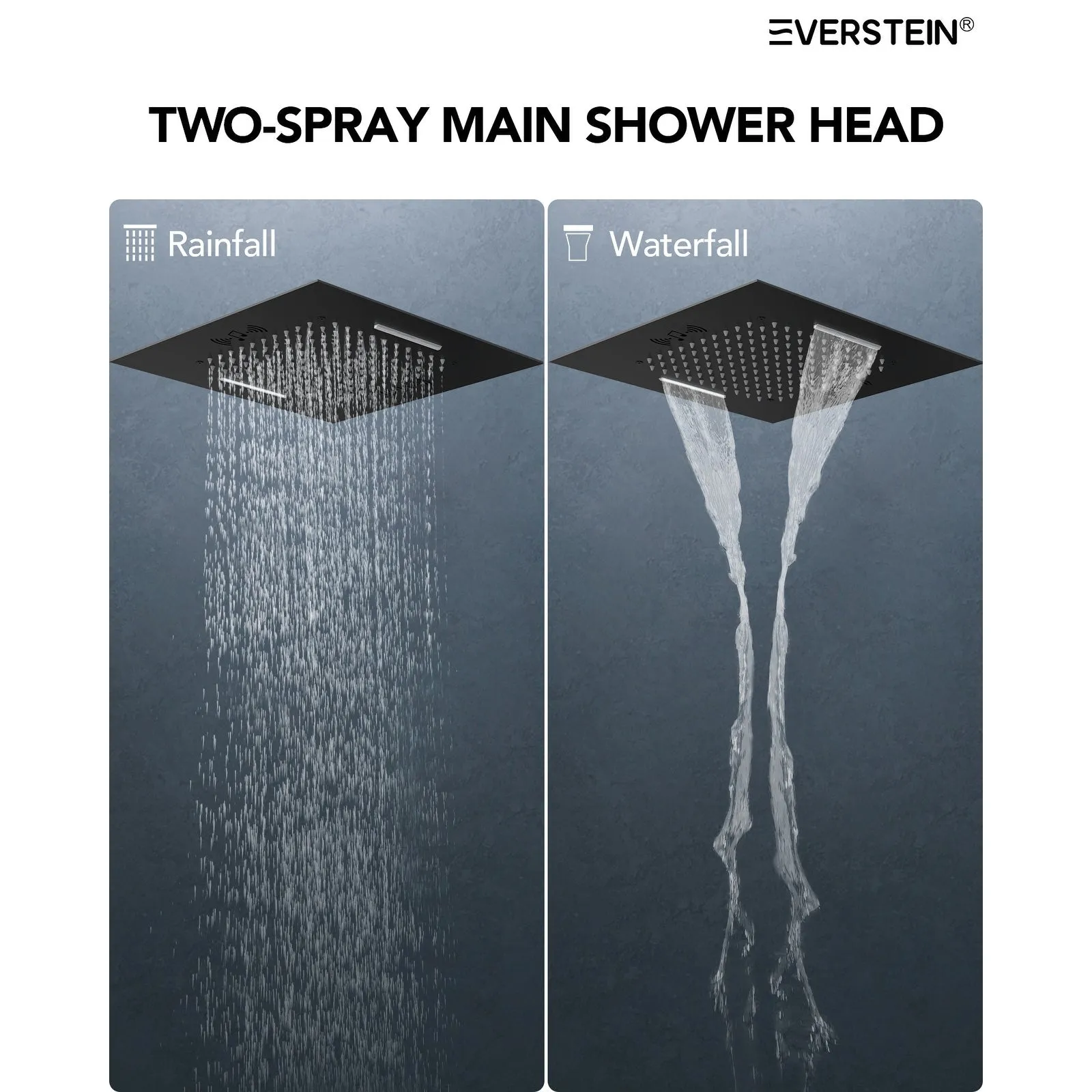 Triple Heads 20 Thermostatic Shower System. LED Mood Lighting 64-Color Dual Shower Head with Bluetooth Music