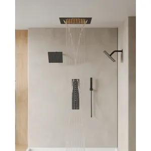 Triple Heads 20 Thermostatic Shower System. LED Mood Lighting 64-Color Dual Shower Head with Bluetooth Music