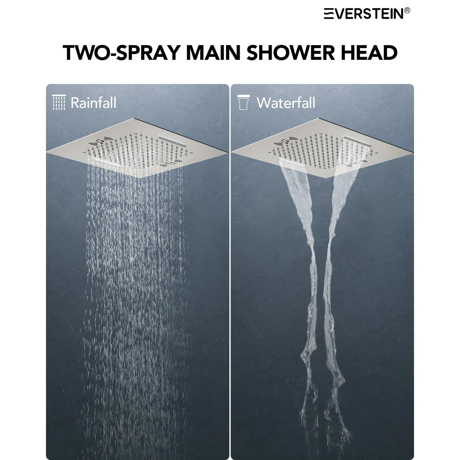 Triple Heads 20 Thermostatic Shower System. LED Mood Lighting 64-Color Dual Shower Head with Bluetooth Music