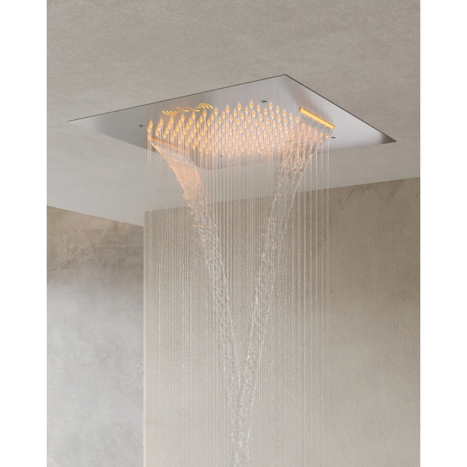 Triple Heads 20 Thermostatic Shower System. LED Mood Lighting 64-Color Dual Shower Head with Bluetooth Music