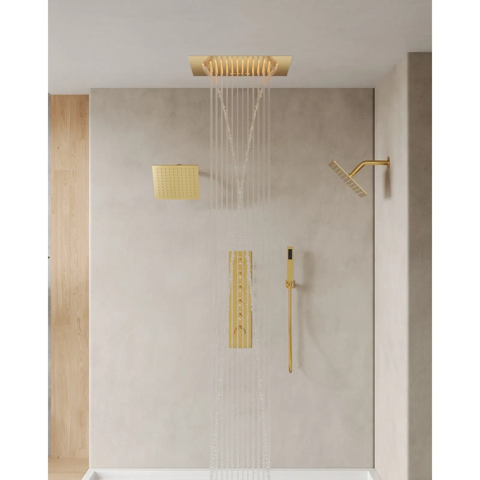 Triple Heads 20 Thermostatic Shower System. LED Mood Lighting 64-Color Dual Shower Head with Bluetooth Music