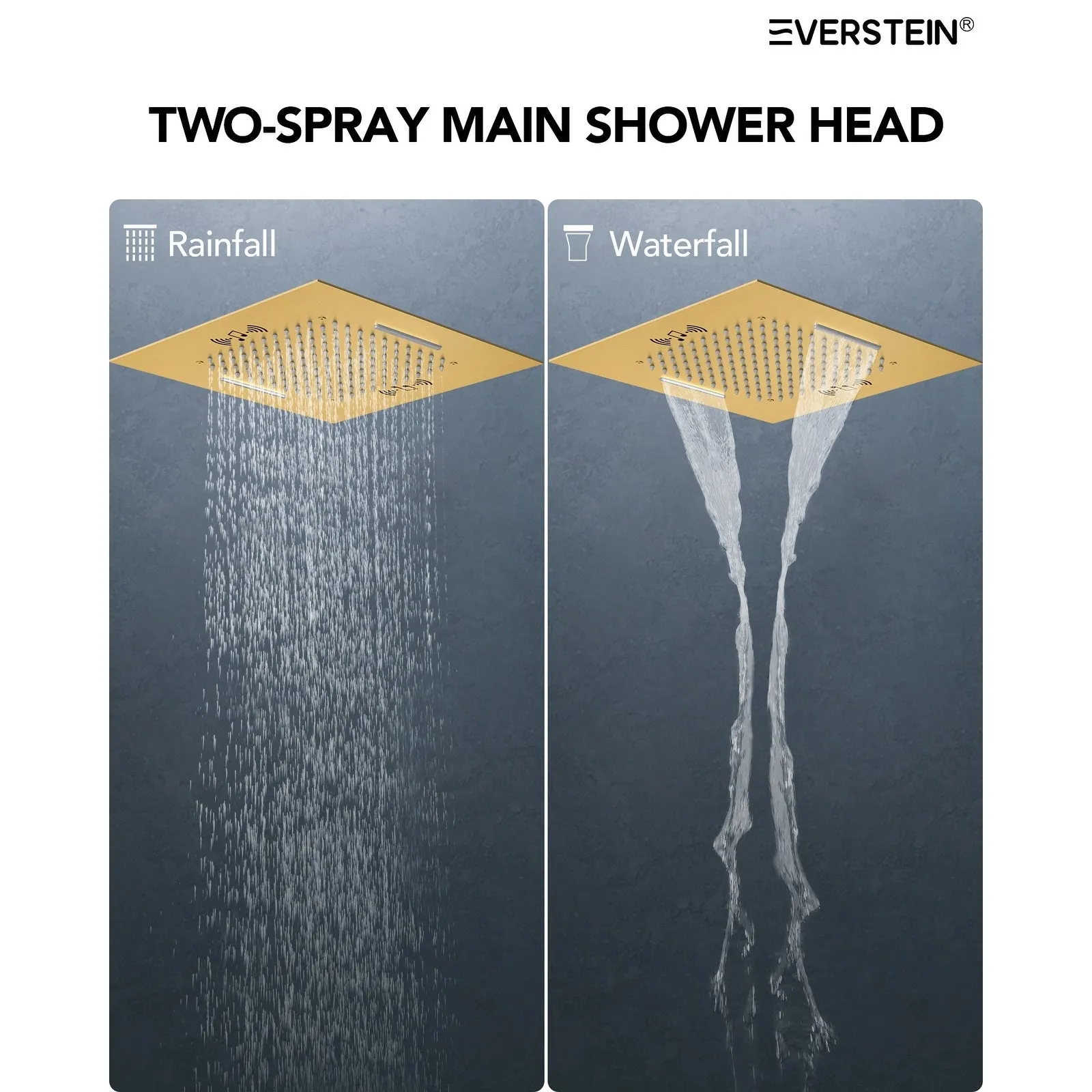 Triple Heads 20 Thermostatic Shower System. LED Mood Lighting 64-Color Dual Shower Head with Bluetooth Music