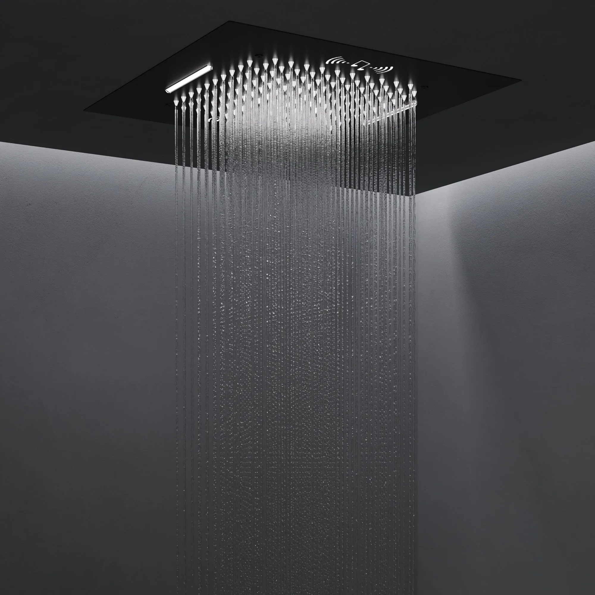 Triple Heads 20 Thermostatic Shower System. LED Mood Lighting 64-Color Dual Shower Head with Bluetooth Music