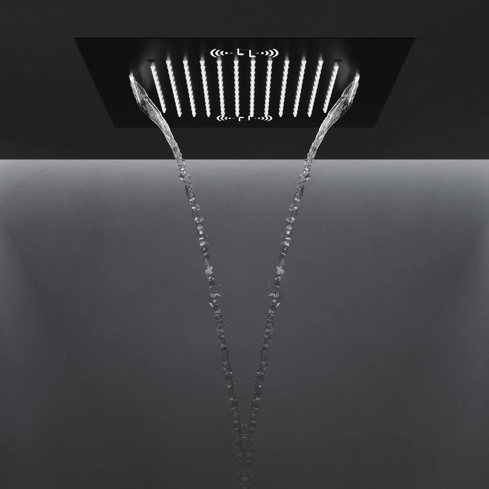 Triple Heads 20 Thermostatic Shower System. LED Mood Lighting 64-Color Dual Shower Head with Bluetooth Music