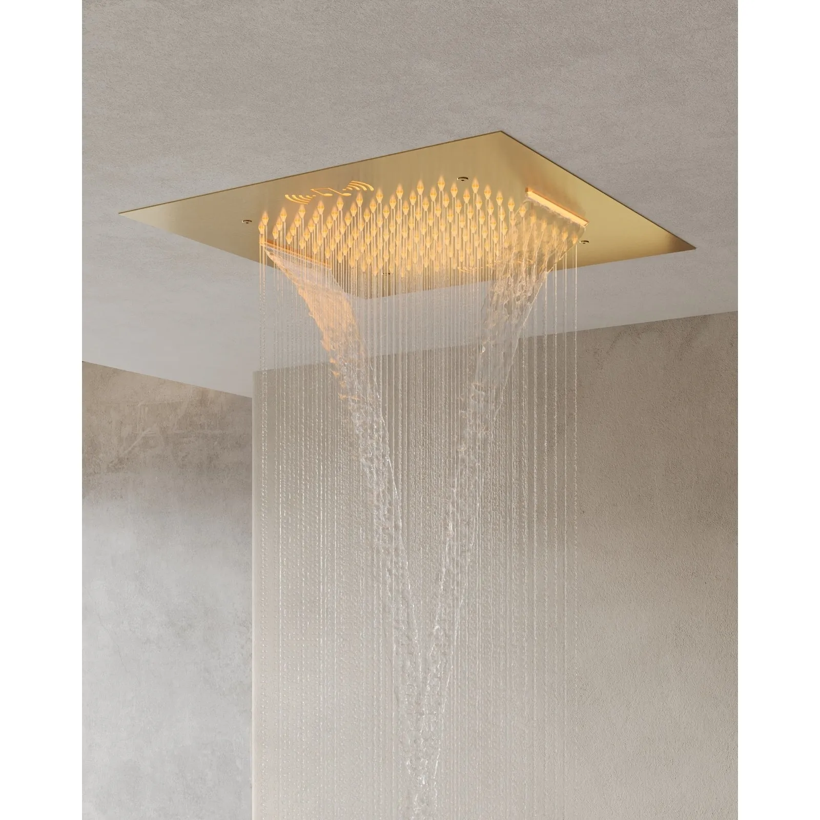 Triple Heads 20 Thermostatic Shower System. LED Mood Lighting 64-Color Dual Shower Head with Bluetooth Music