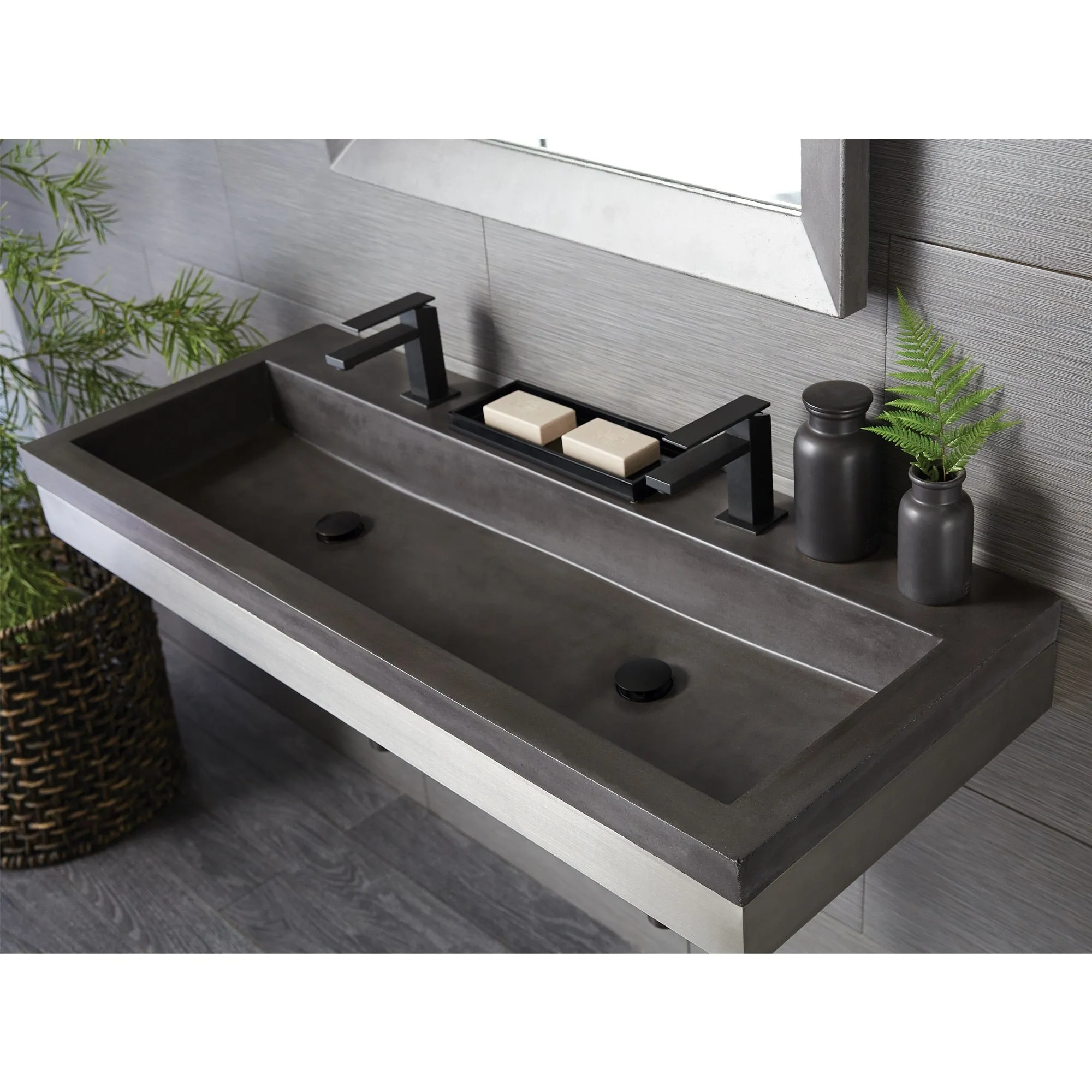 Trough 48-inch NativeStone Drop-in Double Bathroom Sink - 48 x 19 x 5
