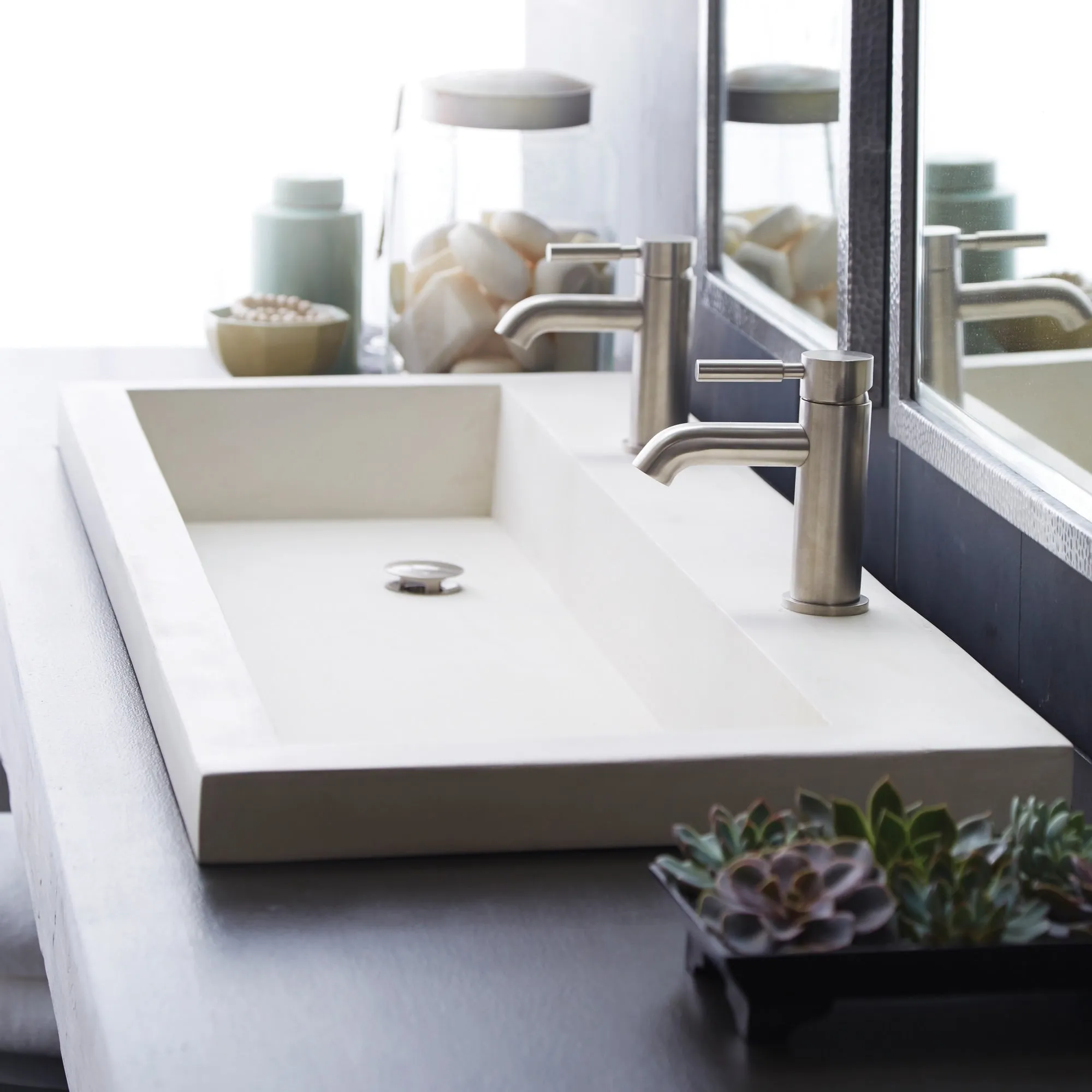 Trough 48-inch NativeStone Drop-in Double Bathroom Sink - 48 x 19 x 5