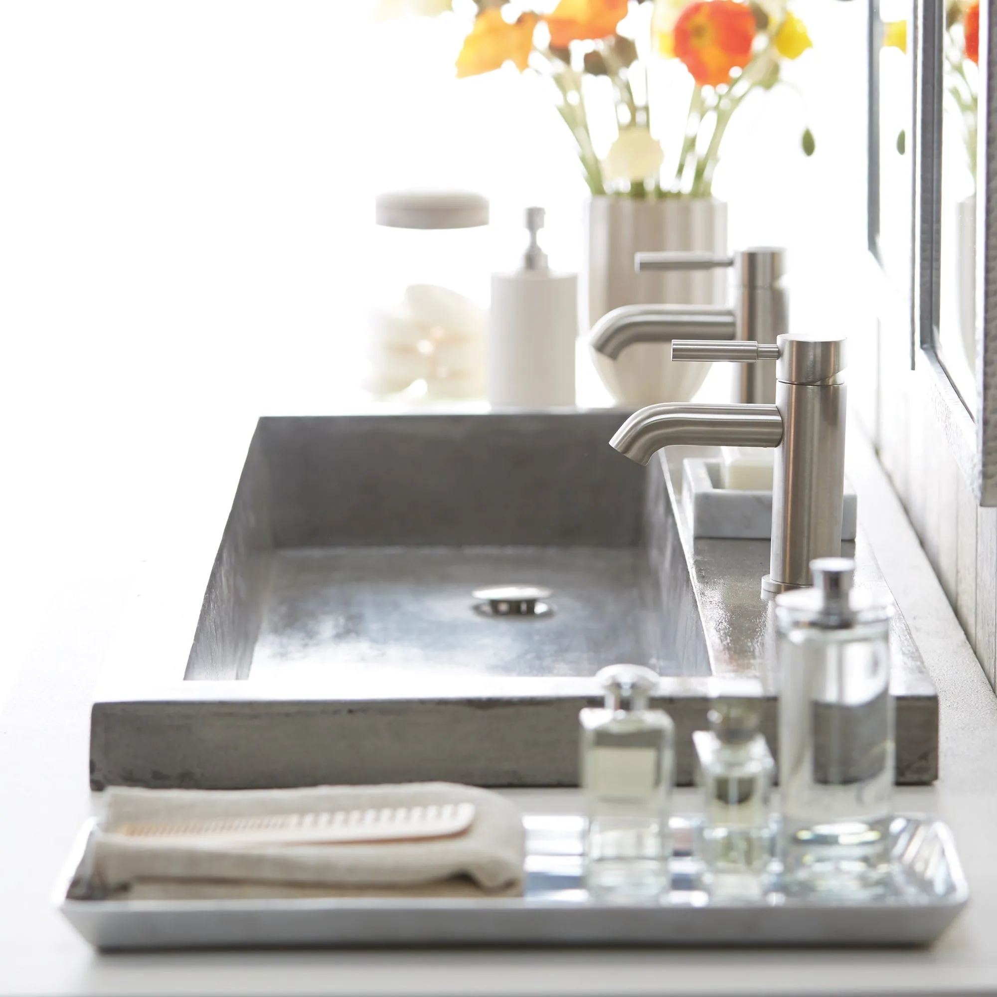 Trough 48-inch NativeStone Drop-in Double Bathroom Sink - 48 x 19 x 5
