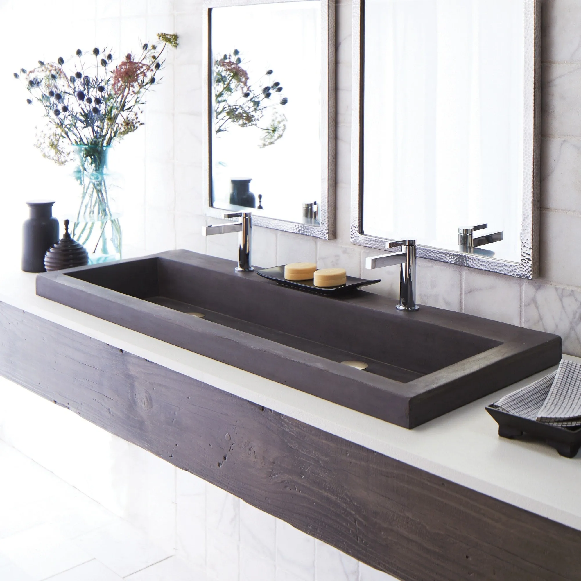 Trough 48-inch NativeStone Drop-in Double Bathroom Sink - 48 x 19 x 5