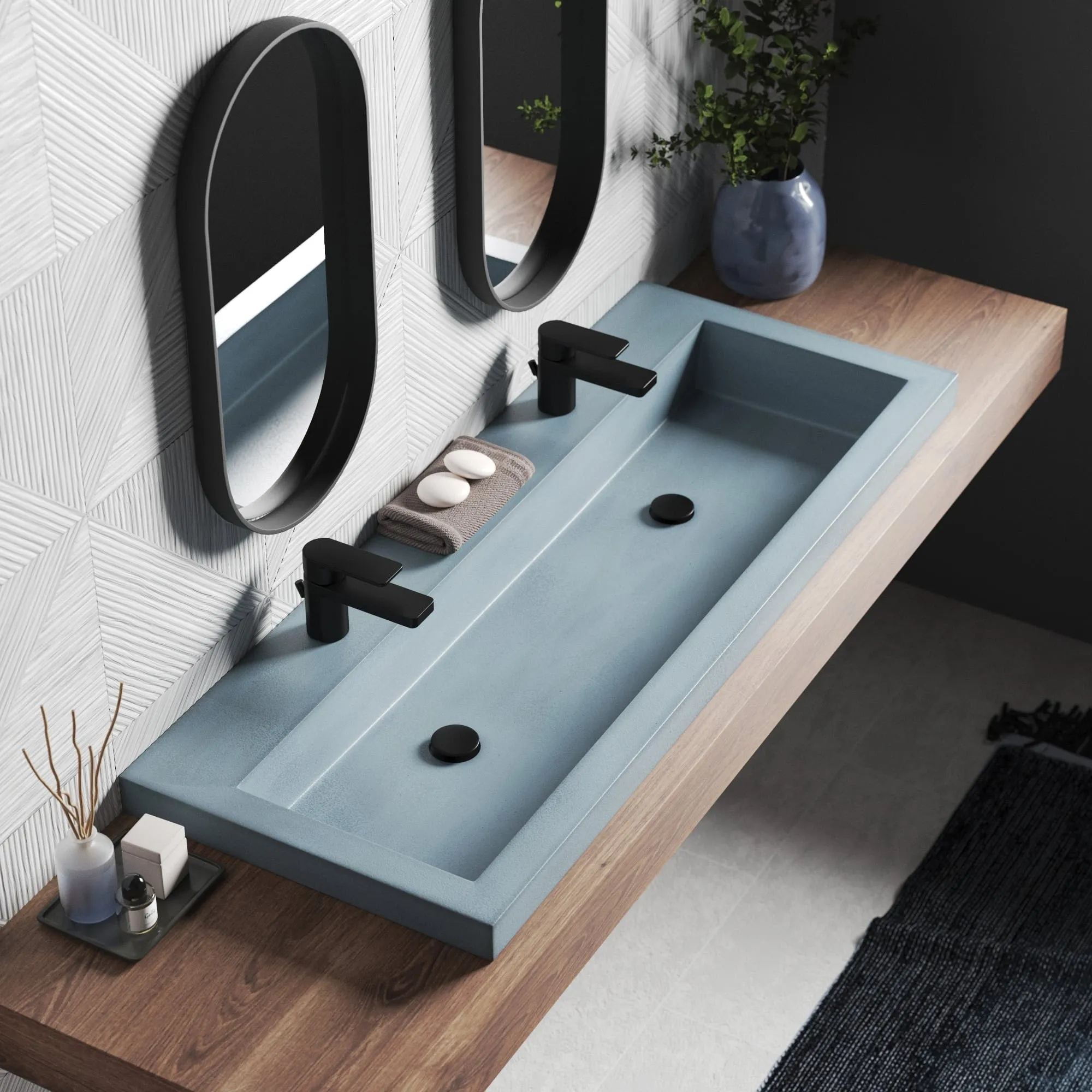Trough 48-inch NativeStone Drop-in Double Bathroom Sink - 48 x 19 x 5