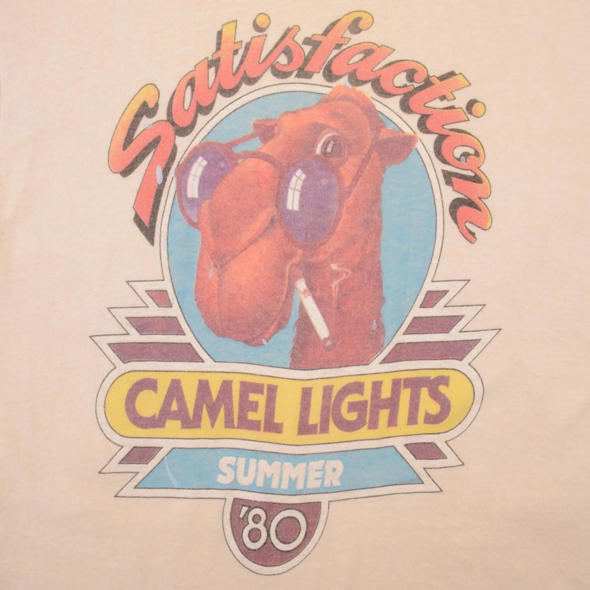 VINTAGE SATISFACTION CAMEL LIGHTS SUMMER 1980 TEE SHIRT SIZE SMALL MADE USA