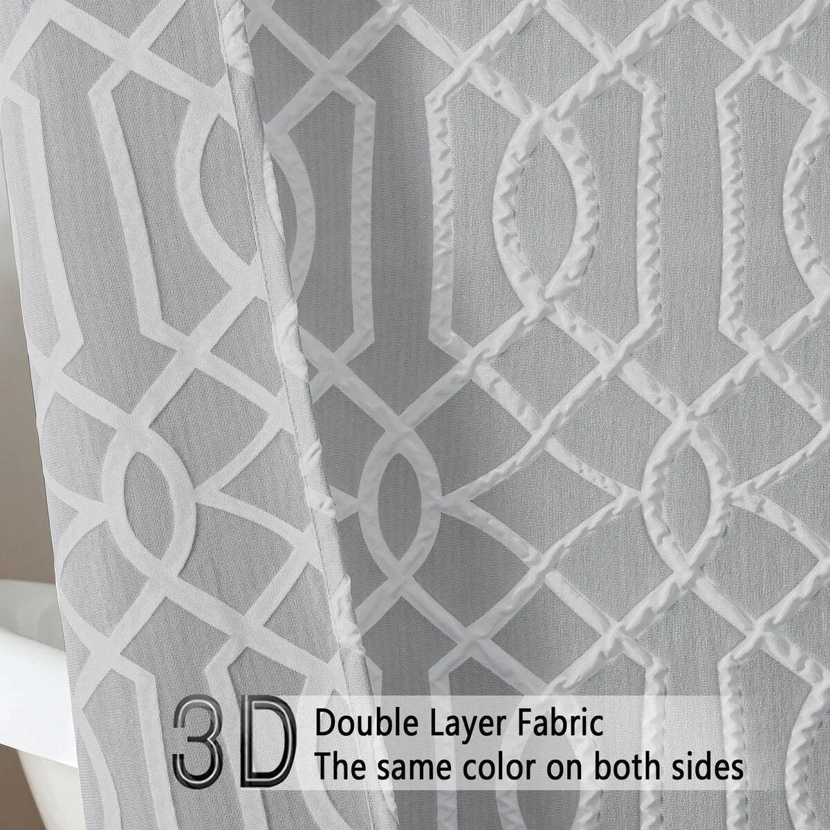 White Shower Curtain. 72x72. 3D Embossed Geometric Design white/sage green color