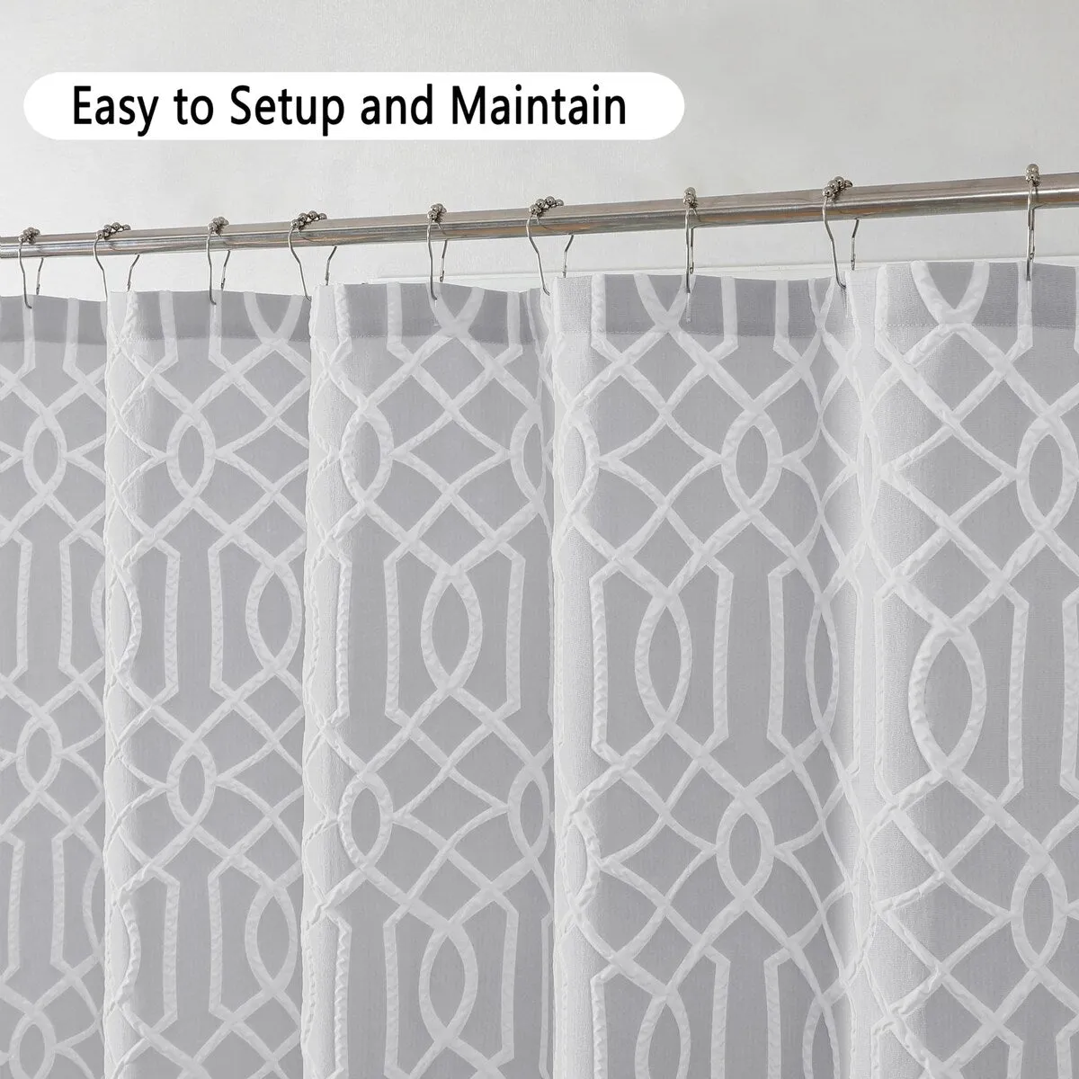 White Shower Curtain. 72x72. 3D Embossed Geometric Design white/sage green color