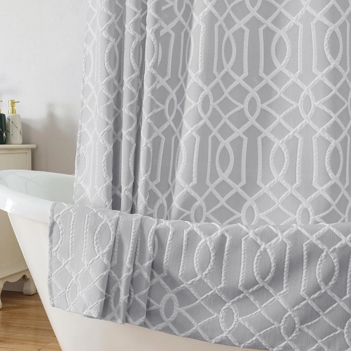 White Shower Curtain. 72x72. 3D Embossed Geometric Design white/sage green color