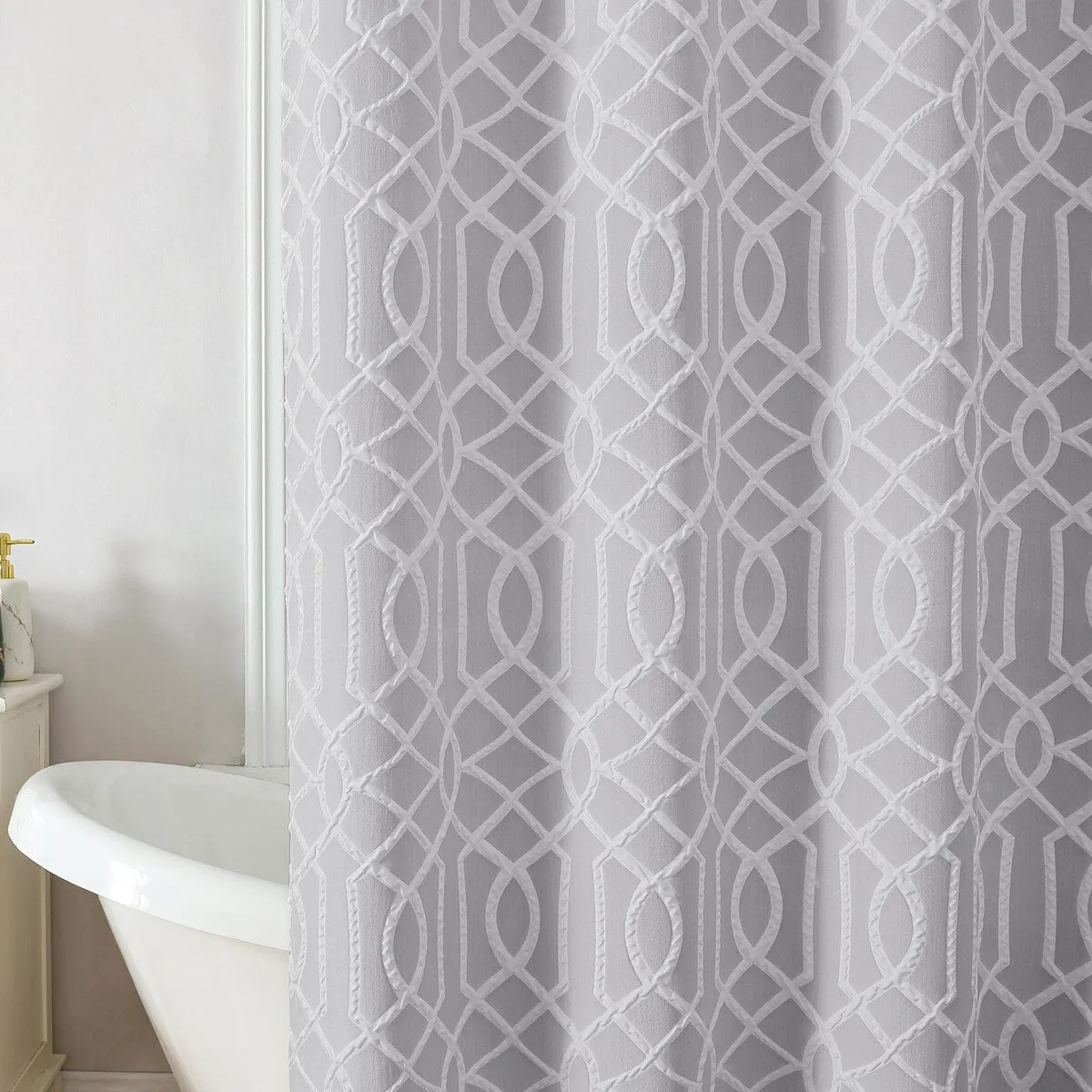 White Shower Curtain. 72x72. 3D Embossed Geometric Design white/sage green color