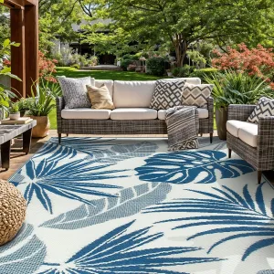 World Rug Gallery Tropical Floral Leaf Reversible Recycled Plastic Outdoor Rugs