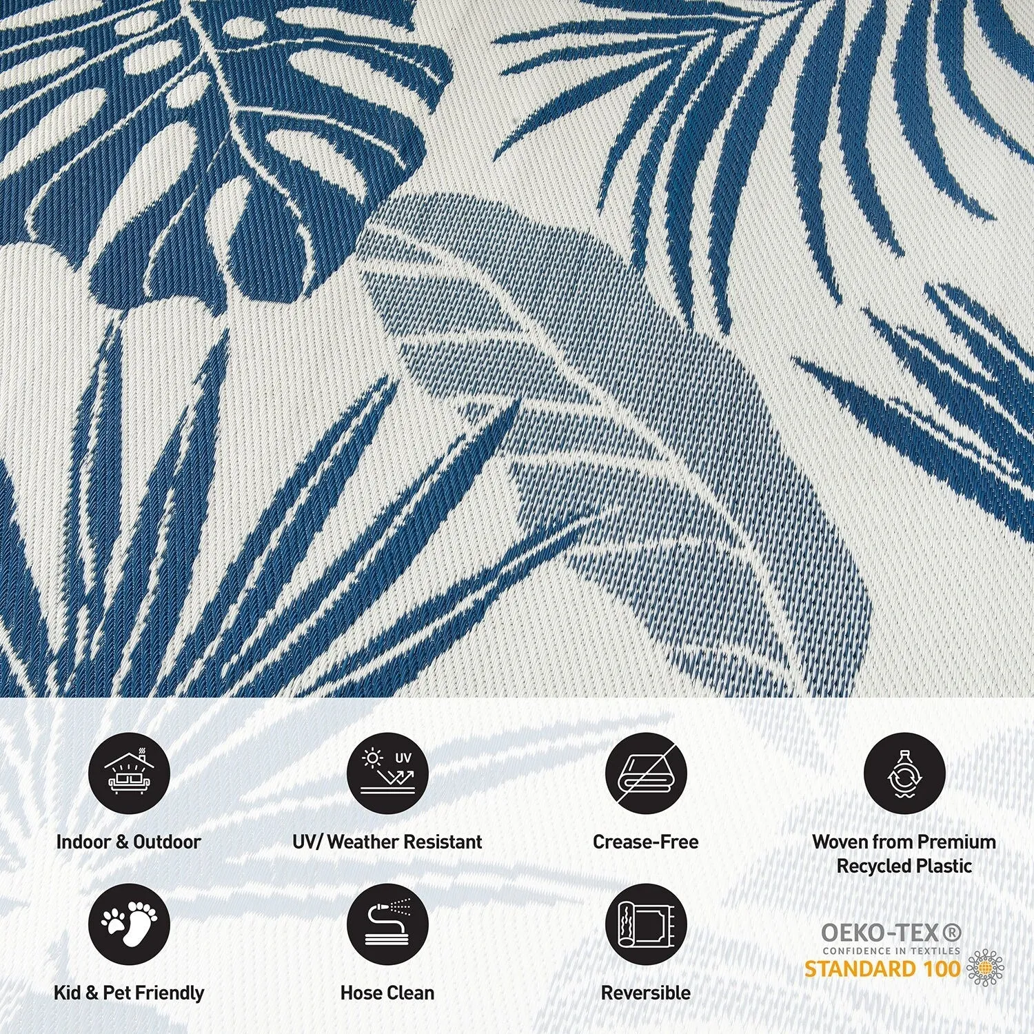 World Rug Gallery Tropical Floral Leaf Reversible Recycled Plastic Outdoor Rugs
