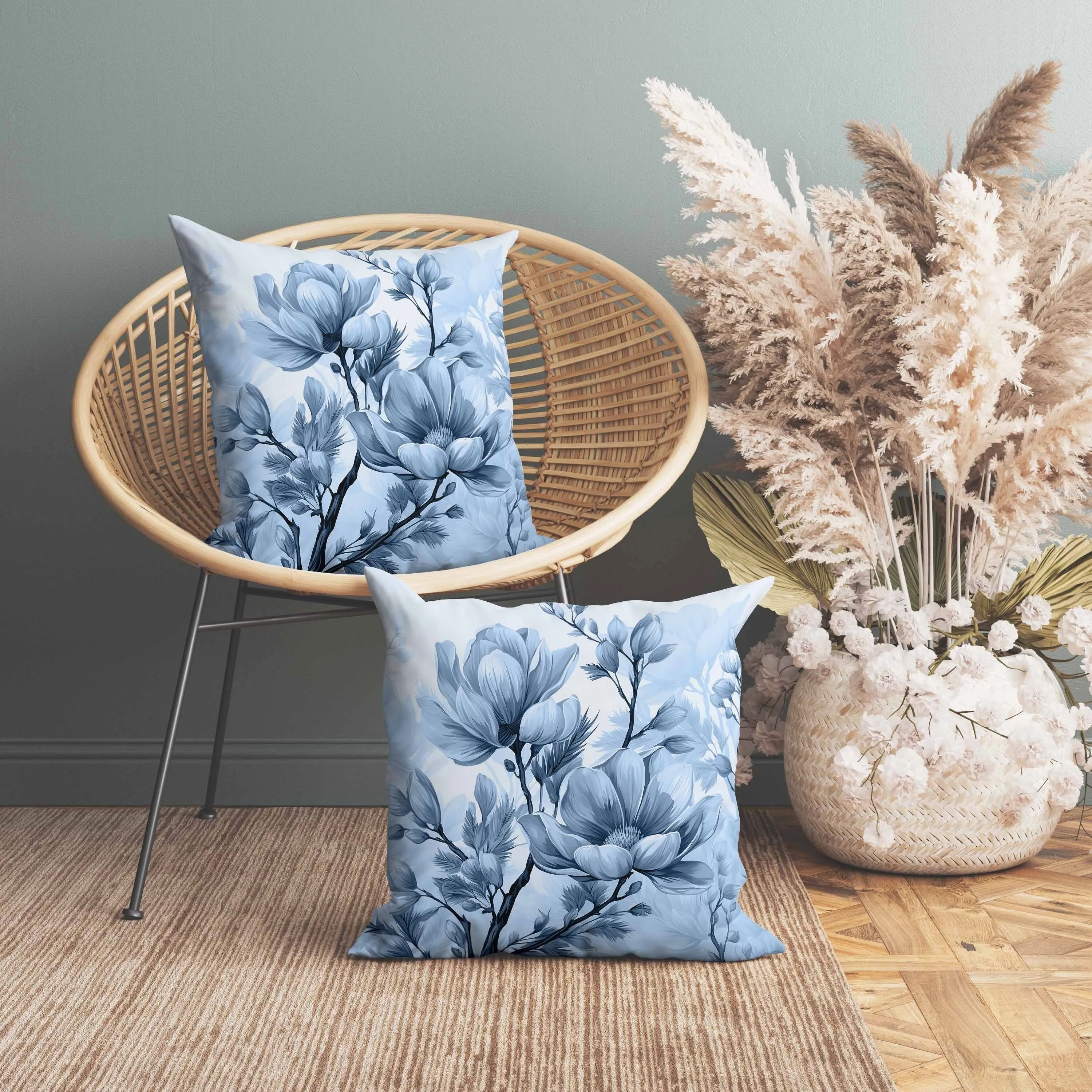 Zinnia Zest Indoor/Outdoor Reversible Throw Pillow Blue