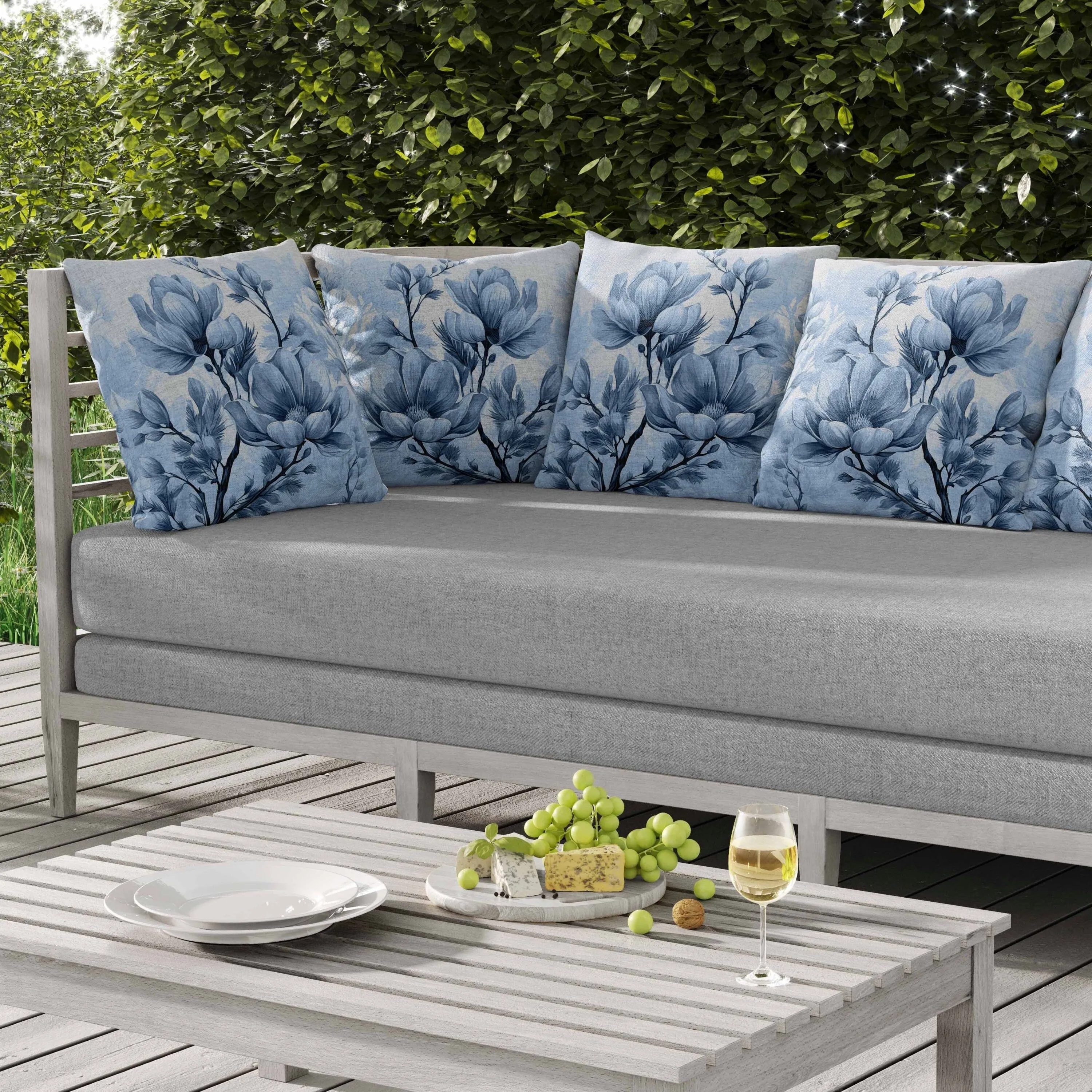 Zinnia Zest Indoor/Outdoor Reversible Throw Pillow Blue