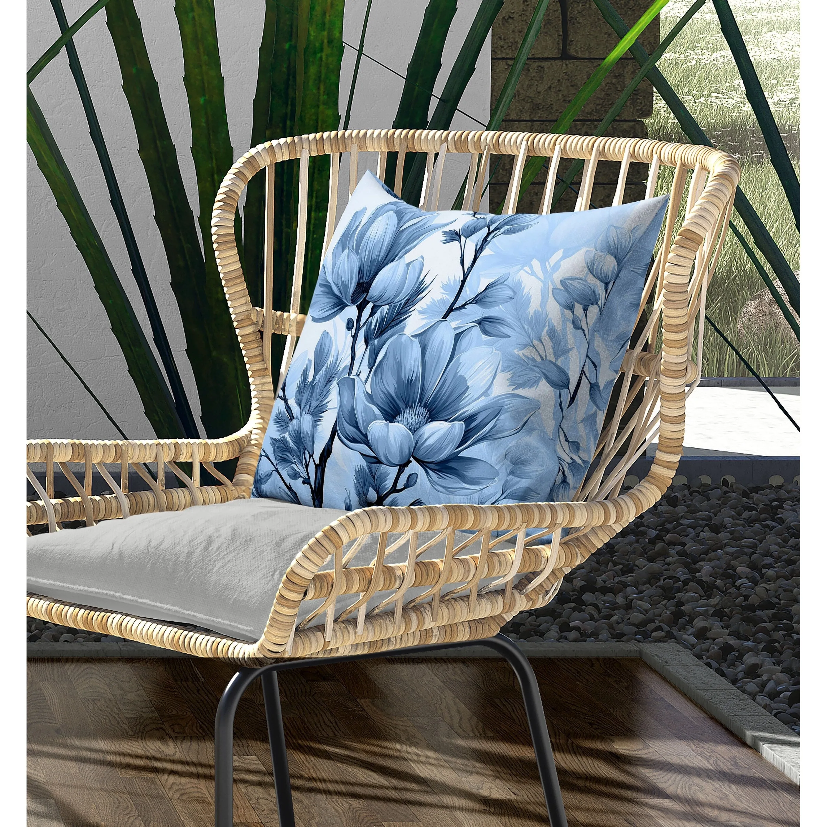 Zinnia Zest Indoor/Outdoor Reversible Throw Pillow Blue